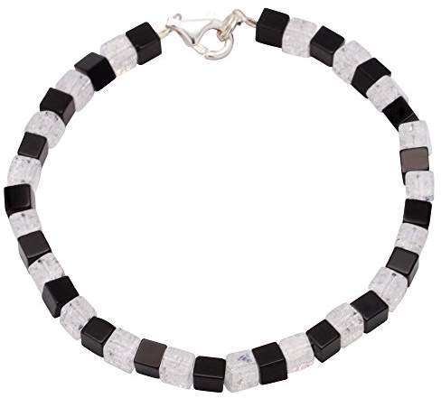 Armband aus Onyx & Bergkristall & 925 Silber schwarz weiß fein Armschmuck