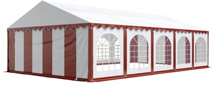 Tente Barnum de Réception 5x10 m Bâches PVC 750 N Rouge-Blanc Cadre de Sol Jardin