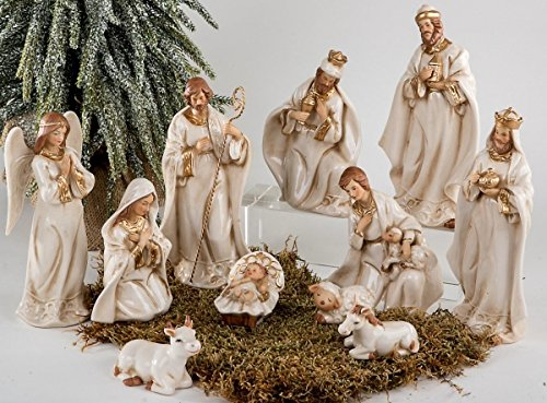 Formano Holy Family Nativity Figures Set of 11 Porcelain Cream Gold