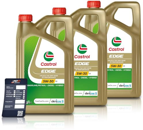 3x 5 L = 15 LITER CASTROL Edge Fluid Titanium 5W-30 C3 Motoröl inkl. Castrol Ölwechselanhänger