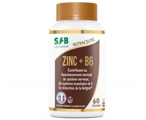 SFB Laboratoires - Zinc Bisglycinate + B6 - Renforce le Système Immunitaire - Réduit la Fatigue - Beauté des Ongles, Cheveux et Peau - 60 gélules