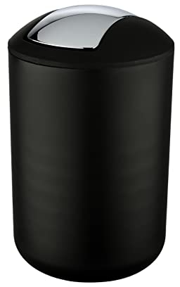 WENKO Kosmetikeimer Mod. Brasil L, 6,5 Liter Bad-Mülleimer mit Schwingdeckel, aus bruchsicherem Kunststoff, BPA-frei, Schwarz