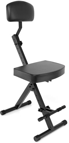 Pyle Sgabello Portatile Regolabile per Musicisti e Performer, Sgabello Batteria Pieghevole, Trono per Batteristi, Chitarristi e Tastieristi con Seduta e Schienale Imbottiti Regolabili, Poggiapiedi