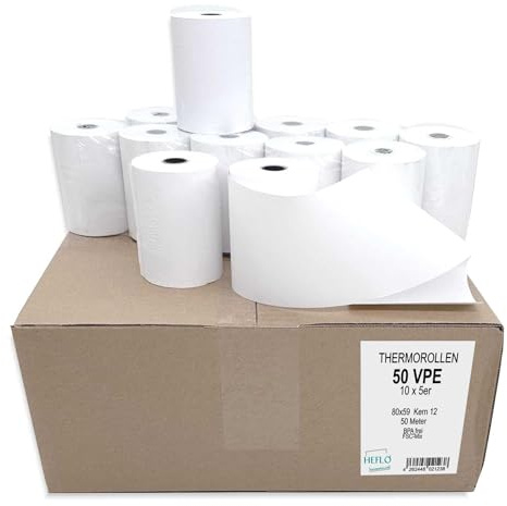 50 x Thermorollen 80mm x 50m, Ø 59mm, 48g, 50m lang, Thermopapier BPA frei, mit Endmarkierung, z. B. für Quorion QTouch 10T, QTouch 8, Epson TM-T88, Star TSP Series, u.v.m.