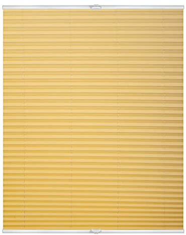 Lichtblick Plissee Klemmfix, ohne Bohren, verspannt, lichtdurchlässig, Blickdicht, Uni, mit eleganter Crushed Optik Gelb,75 cm x 130 cm (B x L)