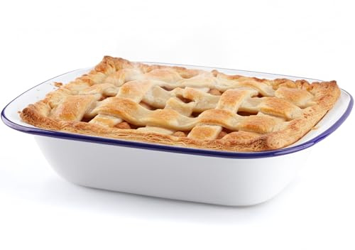 WINSOME Enamel Pie Dish | White Enamel Roasting Tin | Dishwasher Safe Pie Dish Pudding Baking Steak | Plate Tray for Oven & Stove (L 32 x W 24 x D 7 cm)