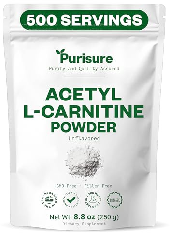 Purisure Acetyl L-Carnitine Powder ALCAR Powder, Amino Acid Supplement, Acetyl L-Carnitine Supplement for Better Cognitive Performance and Muscular Endurance, Gluten Free, Non-GMO, 250g (8.8 oz)
