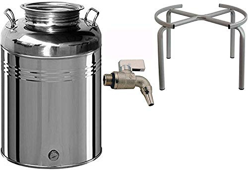 Belvivere Contenitore Fusto bidone Olio Inox 18/10 Made in Italy con Rubinetto e piedistallo 100 Litri
