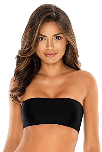 RELLECIGA Women's Black Bathing Suit Adjustable Back Lace-up Bandeau Bikini Top Size Medium