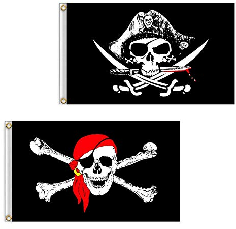 Bandiera pirata 2 pezzi 60 x 90 cm cranio e croce coltello con ossa incrociate Jolly Roger (sciarpa rossa) bandiera per feste all'aperto e pirati, Bandiera con coltello 2' x 3'
