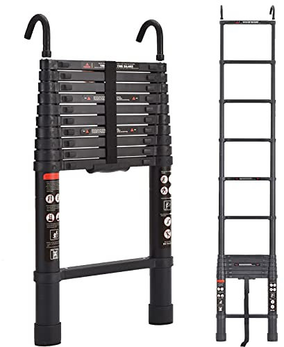 Scala multiuso Scala telescopica allungabile in alluminio da 3,2 m/10,5 piedi con gancio di sicurezza per scala a pioli a soppalco Portata max 330 libbre/150 kg Approvata EN131