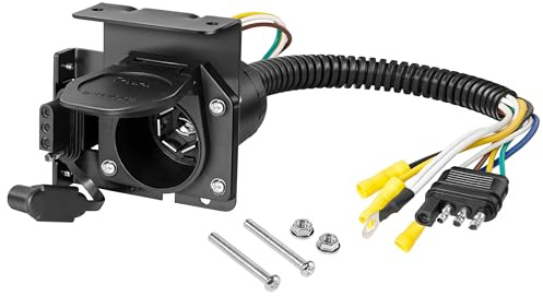 Oyviny 4-Way Flat to 7-Way Round Blade and 4 Way Trailer Wiring Harness Adapter Vehicle-Side 4 Pin to Trailer-Side 7 Pin and 4 Pin Dual-Output Connector with Mounting Bracket for Truck RV(Black)