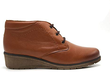tupie - Botín liso de piel, con cuña de 4cm, cordones, plantilla extraible, suela de goma antideslizante, para: Mujer color: CUERO talla:37