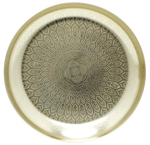 Carousel Home Gifts Kasbah Gold Metal Mandala Flower Display Dish | Round Decorative Presentation Bowls | Ornament Candle Tray Plate - 33cm