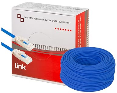 LINK LK6A100B - Bobina de cable de red categoría 6 A, no apantallado UTP AWG24 HALOGENFREE FLEXIBLE color azul 100 m
