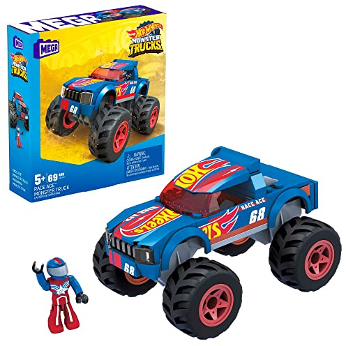 Mega Hot Wheels Race Ace Monster Truck building set building set toy car with micro figure driver, 69 pieces, gift set for boys and girls ages 5 and up -