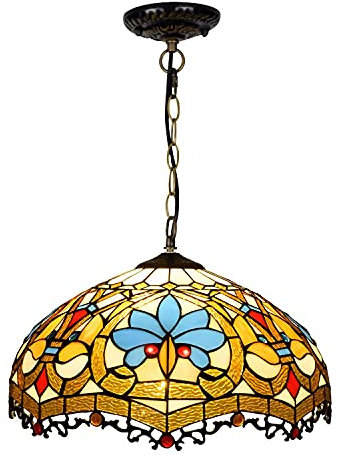 Lámpara Colgante Estilo Tiffany, Lámpara de Techo Retro Con Pantalla De Vitrales, Plafón Techo LED Decorativa De Estilo Barroco Ajustable Para Sala De Estar, Dormitorio, Cocina, Comedor (40 cm)