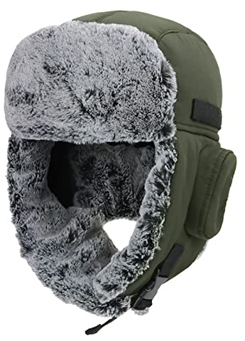 SJASD Unisex Wintermütze Fliegermütze Trappermütze Russenmütze Uschanka Warme Mütze mit Ohrenklappen Winddicht Wandern Skifahren Jagd Fliegermütze,Grün,L (58~60cm)