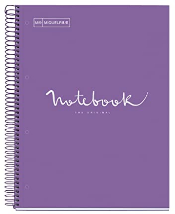 Miquelrius MR46668 - Quaderno A4-80 fogli 90gr - Puntini - 1 striscia colorata - Copertina rigida plastificata - Colore viola