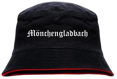 sostex Mönchengladbach Anglerhut - Altdeutsche Schrift - Schwarz-Roter Fischerhut L Schwarz