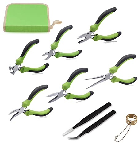 SPEEDWOX 6Pcs Mini Pliers Set with Case Include Flat Nose Pliers End Cutting Pliers Bent Nose Pliers Diagonal Pliers Lineman's Pliers Needle Nose Pliers with 2 Tweezers for Making Crafts, Repairing