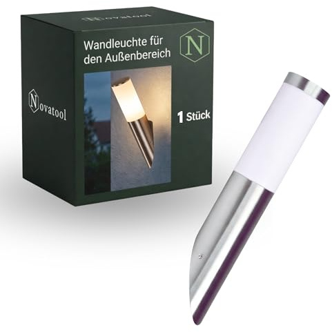 Novatool Wandleuchte I Edelstahl IP44 I E27 Sockel I Ø7x8H36 cm I Außenlampe Außenleuchte Garten Wandlampe Wandstrahler Außen Außenbeleuchtung Lampe Außenbereich Lampe außen Wand Outside lights