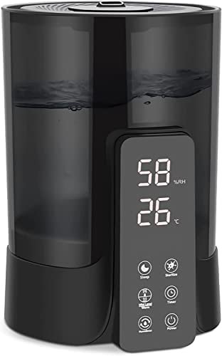 ORIbox Humidificador de Niebla fría para Dormitorio (6 L), sin Filtro, silencioso, ultrasónico, difusor de Aire para habitación Grande con Bandeja de Aceite Esencial, Color Negro
