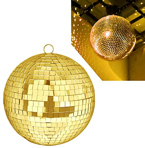 QINERSAW Sfera Specchi Discoteca a Oro Palla Specchio Discoteca 20 * 20CM per Creare Effetti di Luce, per Anni 60 70 80 Festa a Tema e Discoteca (Oro)