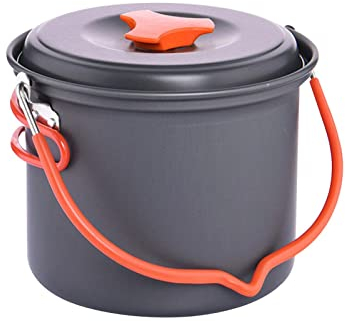 Moageme 1.3L Camping Hanging Pot, Aluminum Oxide Cooking Pot Campfire Heating Picnic Pan With Lid And Folding Handle, Outdoor Hanging Pot Pan Cookware for 1-2 People Travel Hiking Fishing Picnic