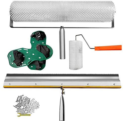 Self-Levelling Cement Tool Kit，Floor Construction Tools for Epoxy Flooring with Roller Spiked Shoes Stainless Steel Scraper Roller Needle Length 28mm