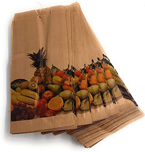 100 Beutel aus Kraftpapier, feuchtigkeitsabweisend, für Obst und Gemüse, 23 x 39 cm, gebunden