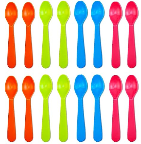 Jawbush 16 Pcs Kids Plastic Spoons, Reusable Toddler Utensils Kids Silverware Set with Bright Colors, Ideal for Travel School Lunch Box or Camping, BPA Free Kids Utensils Also for Adults