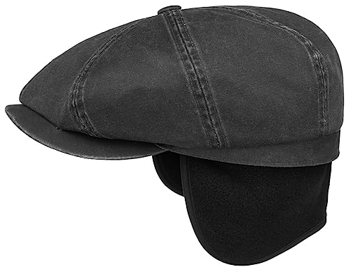Stetson Hatteras Datto Flatcap Einfarbige Mütze Rustikaler Used-Look Outdoorcap UV-Schutz 40+ Herren Wintermütze schwarz L (58-59 cm)