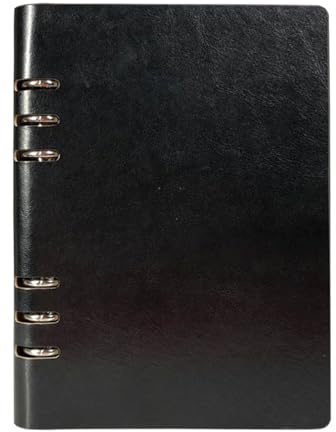 Schwarz, A5 Größe (17x23cm/6.6x9inch) Leder Ringbuch Notizbuch nachfüllbar Edelstahl Cut-Out Notizblock, 100 Seiten wasserdicht Easy-Open Schalter