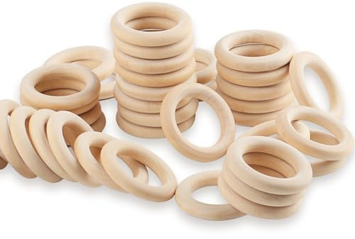 WELHAEPI 40 Holzringe 55mm Natur Bastelring | 40 unbehandelte Holzringe 55mm – Naturringe für Makramee, DIY Schmuck, Armband & Deko