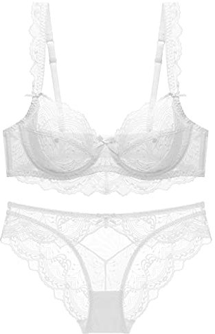 MOONBADI BH rückenfrei Weiß Damen Push Up BH Set mit Blumen Spitze Schalen Bügel BH Gepolstert Elegant Damen BH Push up 70D