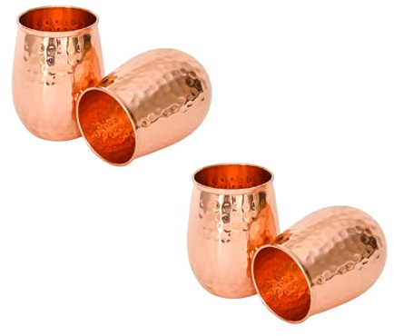 PR INTERNATIONAL Set of 4 Hammered Copper Wine and Juice Glasses Tumbler for Ayurvedic Health Benefits 17oz