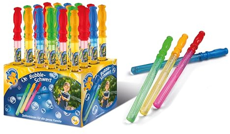 Pustefix 420869381 Bubble Sword Såpbubbelsvärd, stora såpbubblor och vilda lekar, sommarskoj för barn, 118 ml såpbubbelvätska, visningskartong med 24 stycken