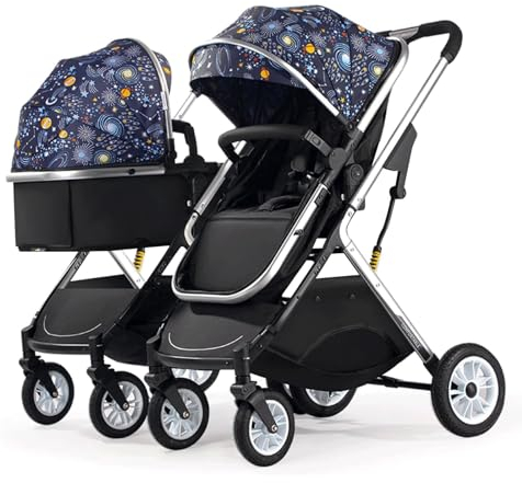 Rieort Tragbarer Doppel-Kinderwagen, Trolley-Kinderwagen aus Aluminiumlegierung, Einhand-Falt-Kinderwagen, stoßdämpfende Feder-Tandem-Kinderwagen