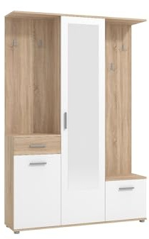 Vente-unique - Armario ropero con 3 Puertas, 1 cajÛn y 1 Espejo - Natural y Blanco CAMOLA