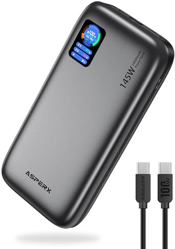 AsperX Batterie Externe 24000mAh 145W, Power Bank Charge Rapide avec 3 Ports, Affichage Numérique, Compatible avec iPhone 16/15, Ordinateurs Portables, Samsung, MacBook, Dell, AirPods etc