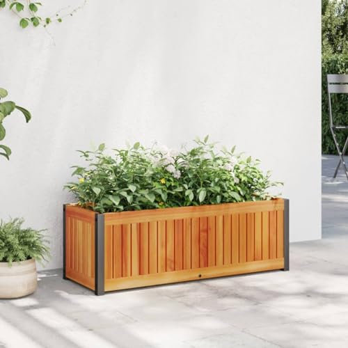 Faroom Jardinera Exterior Madera 80 x 30 x 27,5 cm Jardinera Elevada Macetero Grande de Exterior Cama Elevada de Jardín para Cultivo de Flores Plantas Hierbas