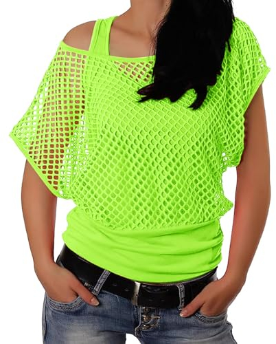 Damen Netzshirt Netztop Netzhemd 80er Jahre Outfits Karneval Fasching Motto Party Tops Netzoberteil Sommertops