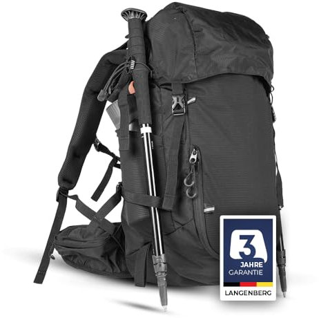 LANGENBERG Peak Wanderrucksack Herren und Damen - Tagesrucksack und Trekkingrucksack mit hohem Komfort und atmungsaktivem Mesh - 40L Premium Rucksack wandern - Outdoor Rucksack Schwarz