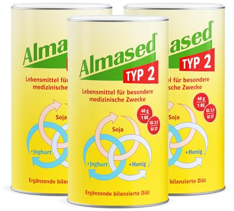 Almased Typ 2 Mahlzeitersatz – 3x500g – 30 Portionen - niedriger glykämischer Index – hoher Proteingehalt - zur Senkung des Blutzuckerspiegels und HbA1c-Wertes