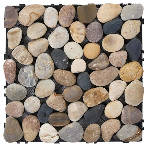 INMOZATA 6PCS Decking Tiles 30×30cm Natural Real Stone Interlocking Flooring Tiles for Outdoor Patio Garden Lawn Balcony Floor Play Area Deck Terrace Set (Multicolour)