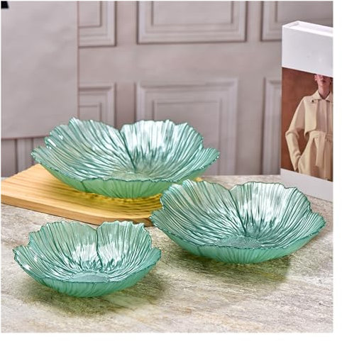 Fruteros Plato de fruta con forma de flor moderna de estilo nórdico, 3 juegos de cristal for el hogar, plato de almacenamiento de refrigerios simple blanco nacarado de gran capacidad Cesta De Frutas(B