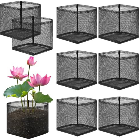 Beeveer 8 Pcs Pond Plant Baskets Square Reusable Pond Plant Pot Mesh Breathable Water Lily Planting Bags Aquatic Water Garden Growing Container for Lotus Flower Bog Terrestrial Plants (7 Inch)