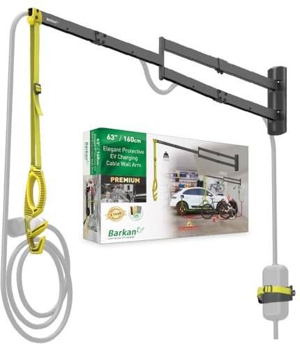 Barkan 160cm Lange EV Ladekabel Wandhalterung arm, 5 Jahre Garantie, Draußen/Outdoor Wetterfest und wasserdicht, für E Auto EV/PHEV/Elektroauto Kabel