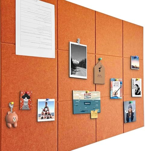 Grand tableau d'affichage 120x90cm en feutre autocollant avec 90 punaises, 12 pièces 9mm d'épaisseur, tableau de vision pour photos, notes, mémo pour la maison, cuisine, bureau, école, orange miel